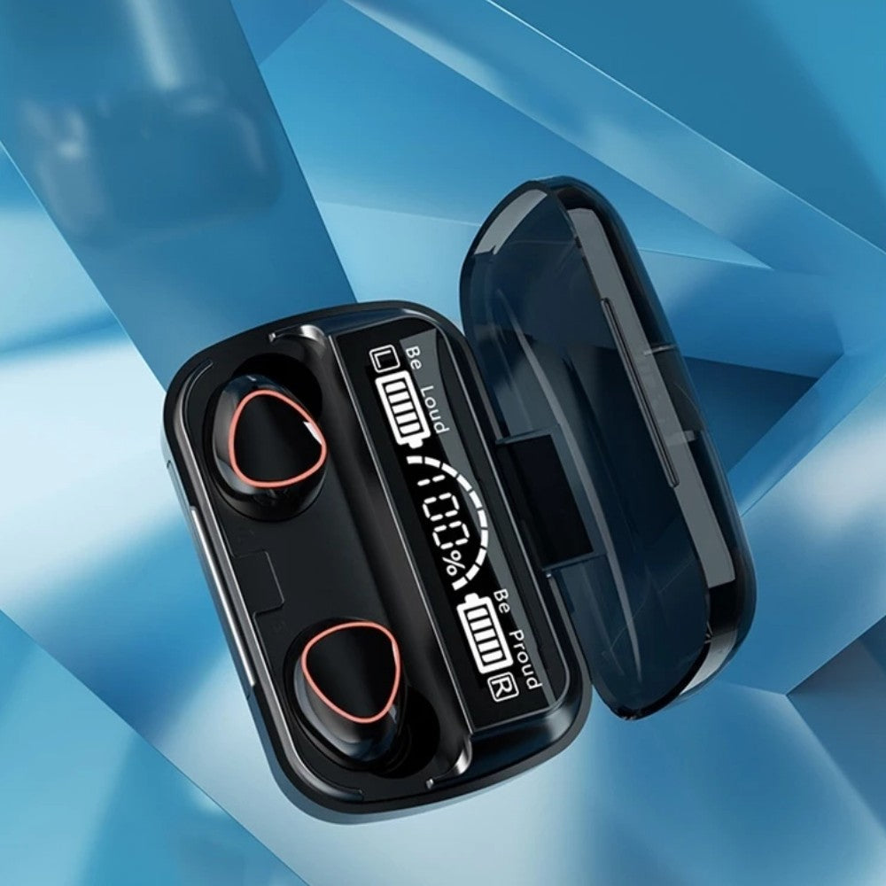 Fone de Ouvido Bluetooth 5.1 com Case LED Digital – À Prova D'água, Graves Potentes, Bateria Longa, Touch Control