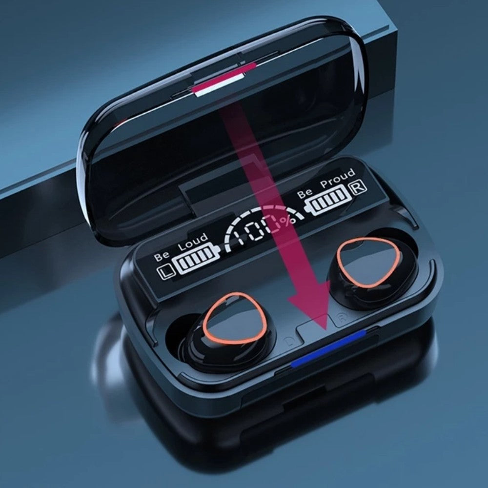 Fone de Ouvido Bluetooth 5.1 com Case LED Digital À Prova D'Água