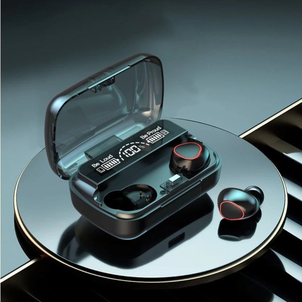 Fone de Ouvido Bluetooth 5.1 com Case LED Digital À Prova D'Água